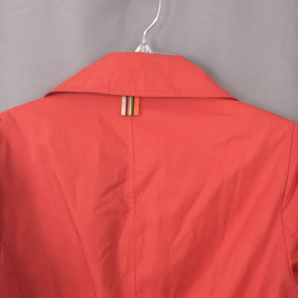 Vintage Talbots Trench Coat Womens Medium Orange Rain Jacket Short Belted - Picture 6 of 11